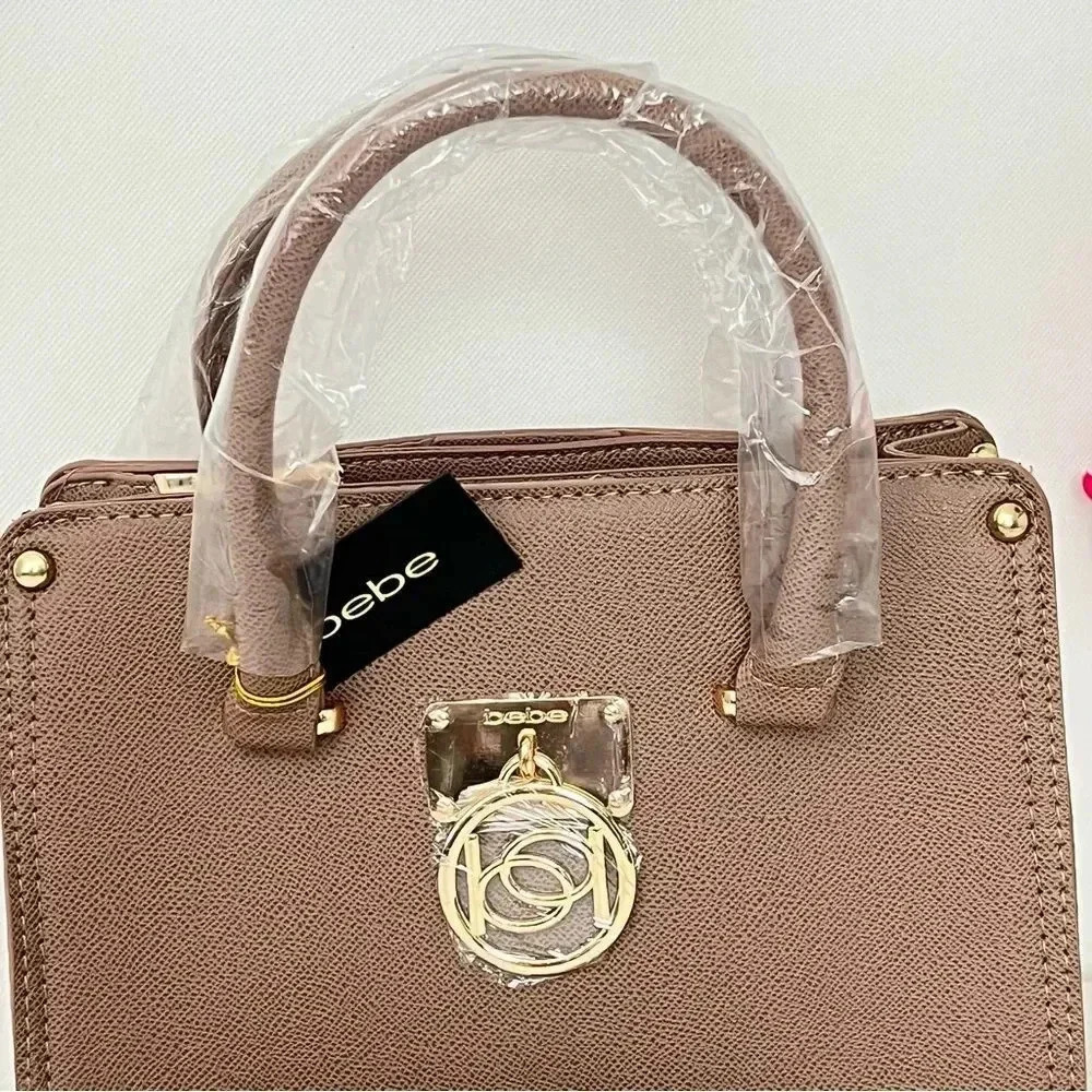 BEBE Kate Satchel Shopper Bag Removable Strap Taupe - Picture 4 of 10